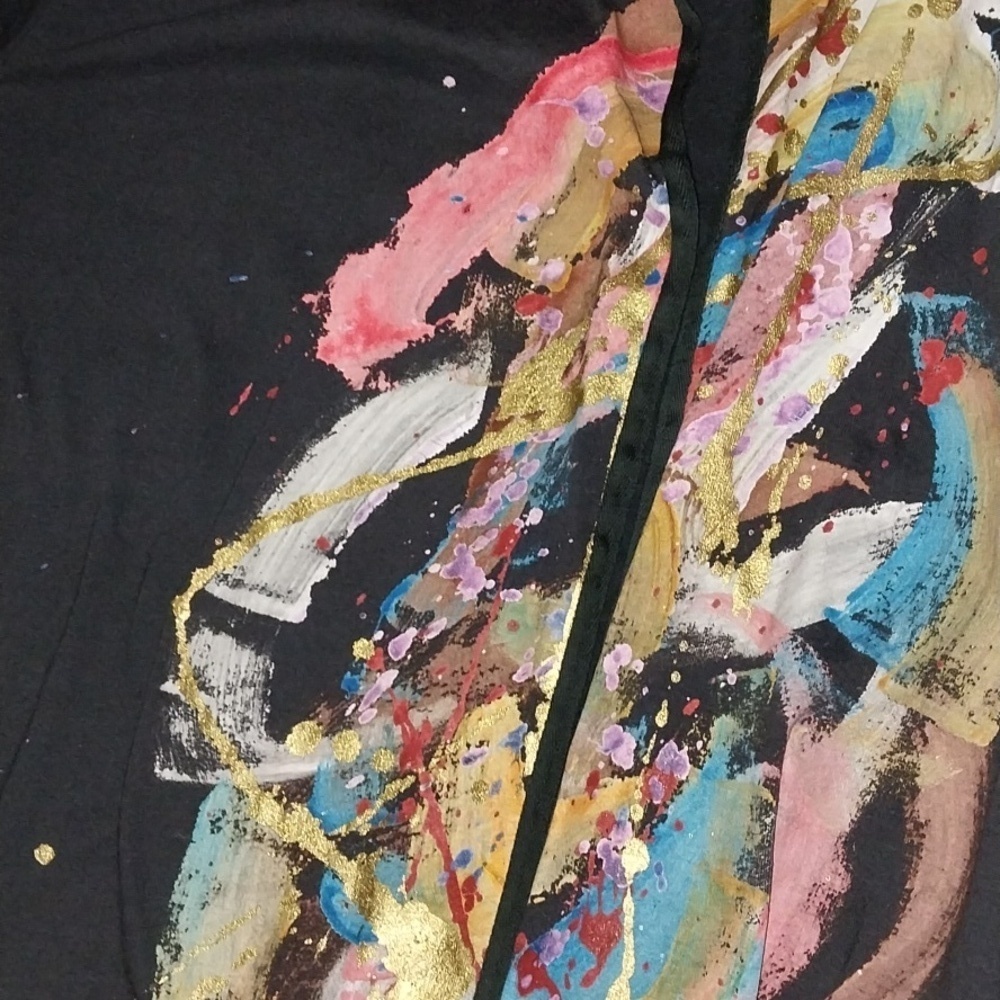 Abstract Art 100% Cotton Boho Artsy Hand Painted In Greece Size L Open Cardigan - Picture 16 of 16